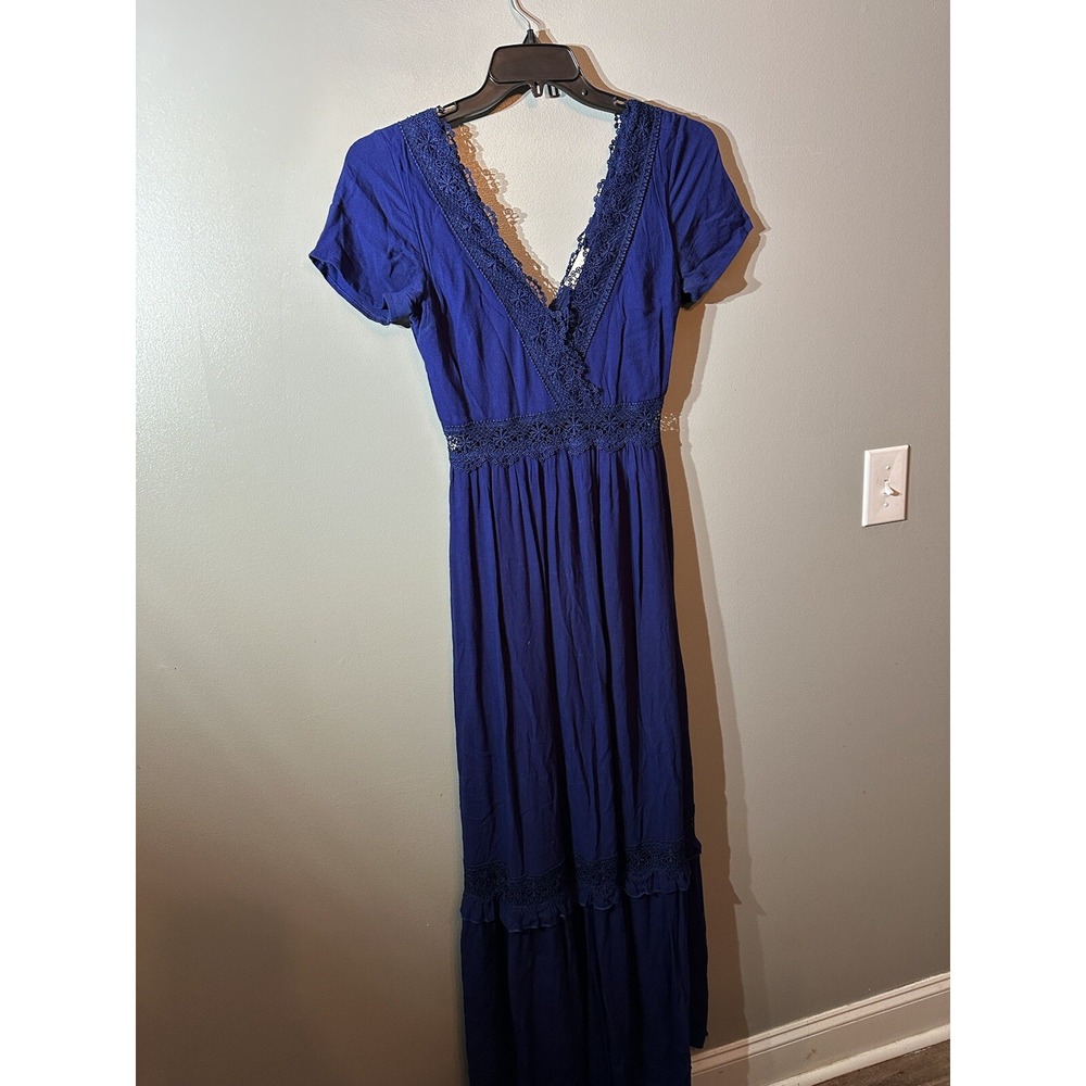 Attard‎ State Navy Blue Lace Trim Maxi Dress XS
